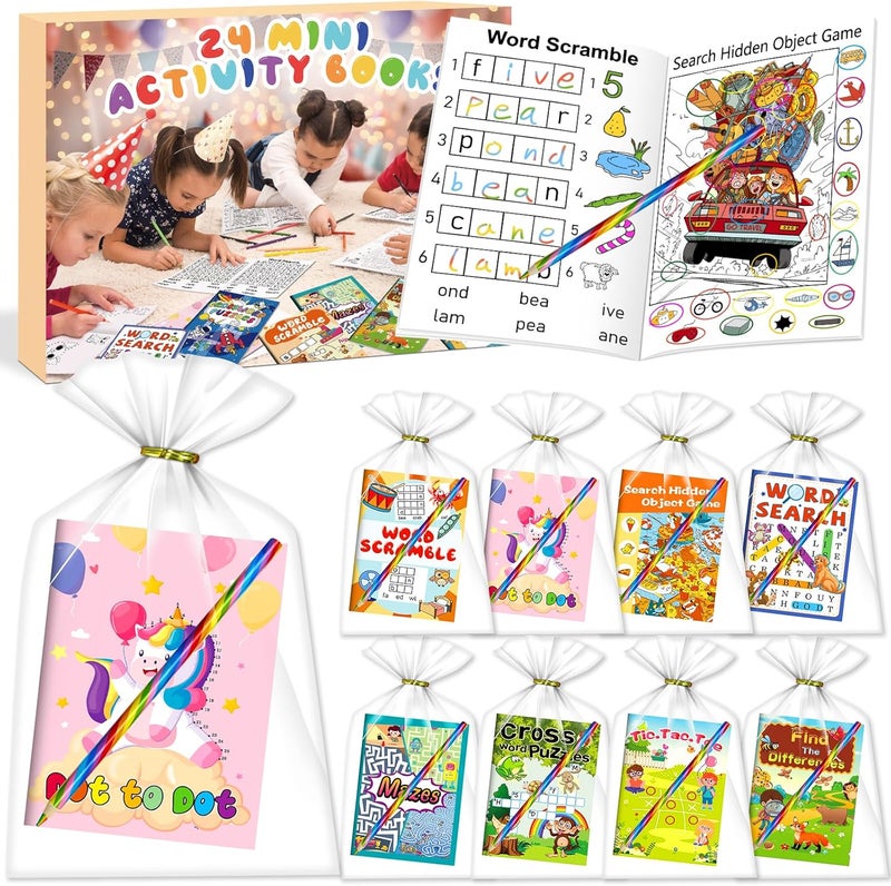 Party Favors for Kids,24 Pack Activity Books for Kids Ages 4-8 8-12,Bulk Mini Puzzle Books with Colored Pencils,Birthday Goodie Bags Stuffers Toddlers Return Gifts Classroom Prizes - Image 1